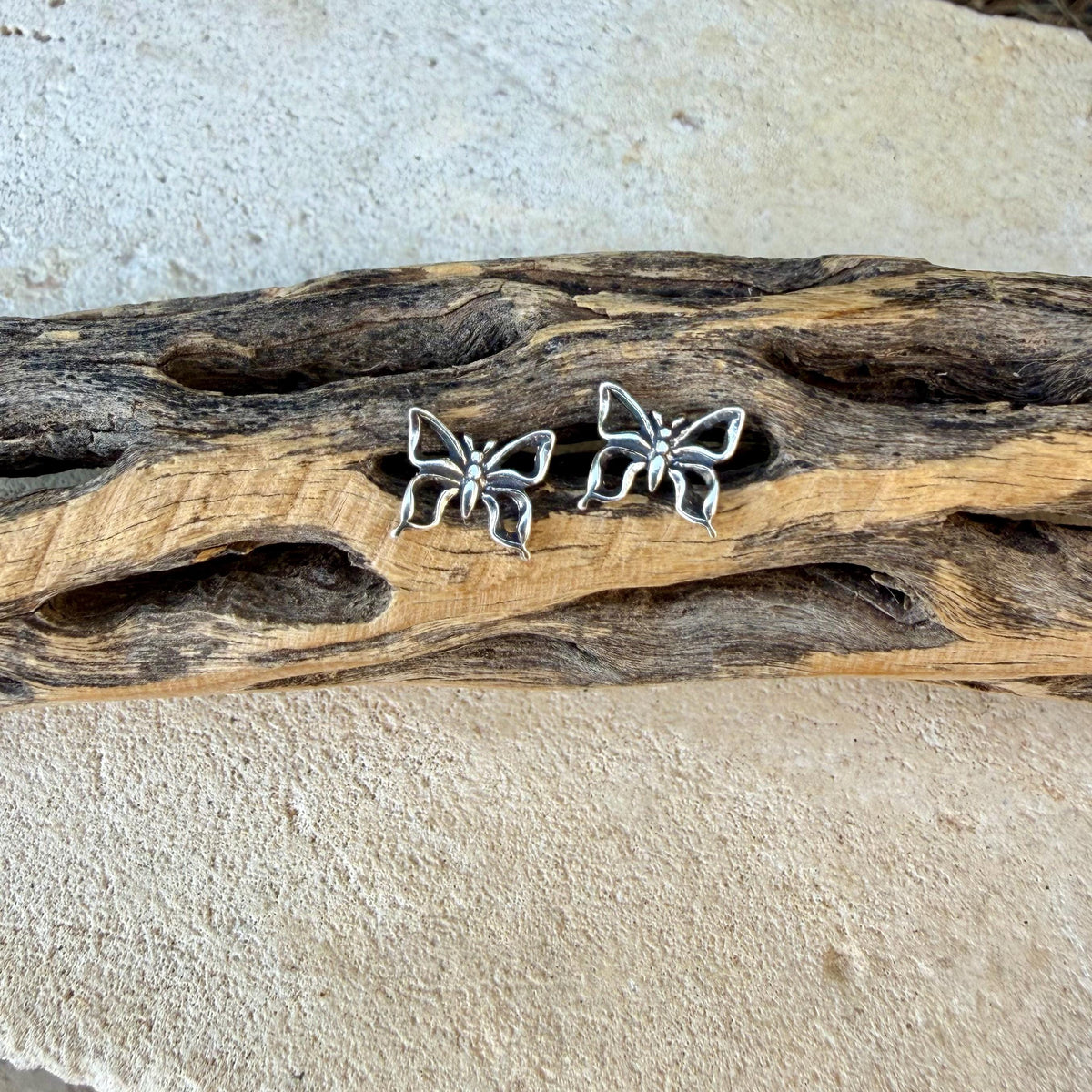 Sterling Silver Butterfly Stud Earrings, Dainty Oxidized Nature Jewelry