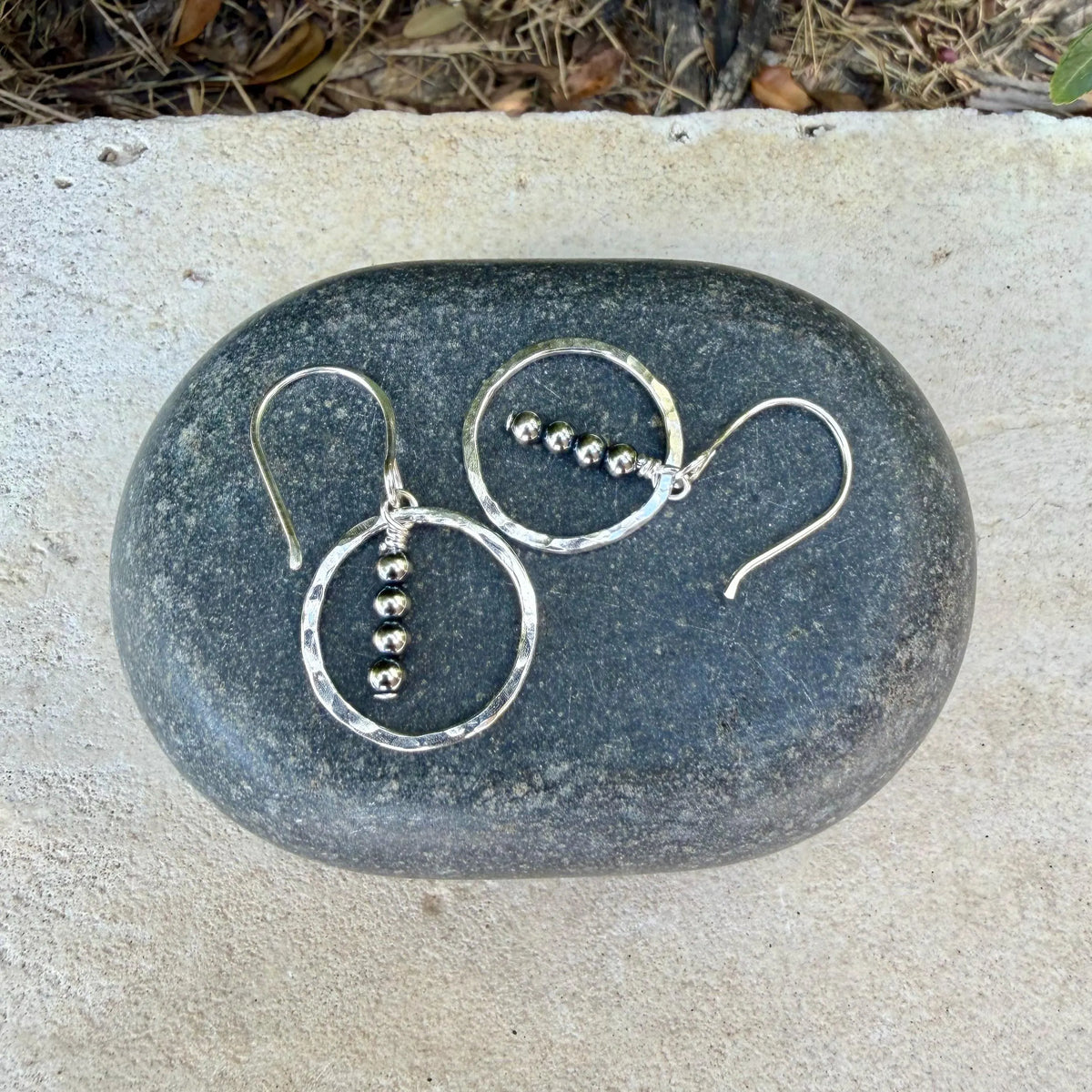 Dainty Desert Pearl Drop Earrings, Sterling Silver Circle Dangle Earrings
