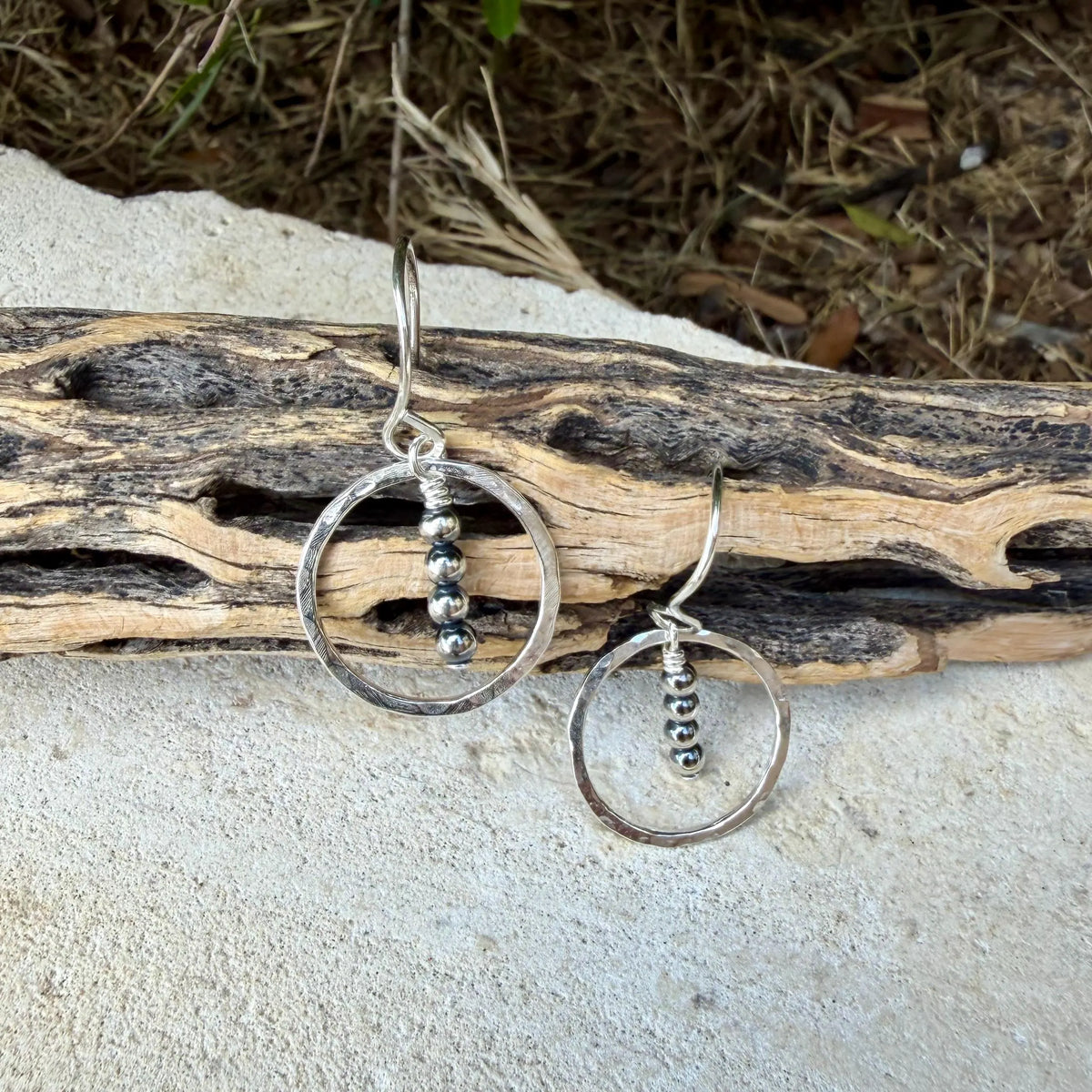 Dainty Desert Pearl Drop Earrings, Sterling Silver Circle Dangle Earrings