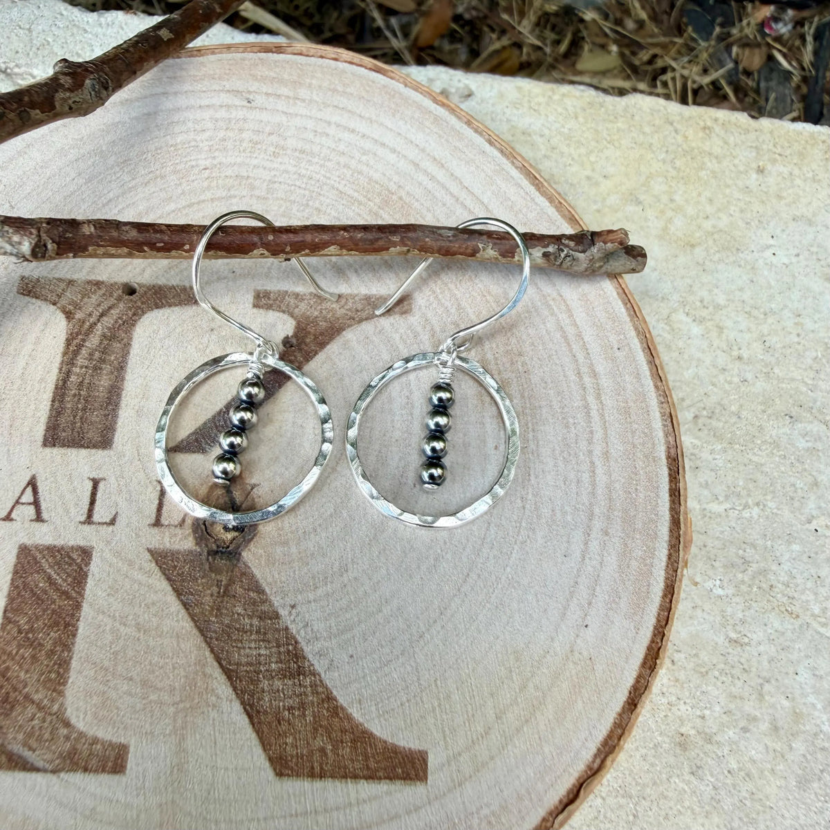 Dainty Desert Pearl Drop Earrings, Sterling Silver Circle Dangle Earrings