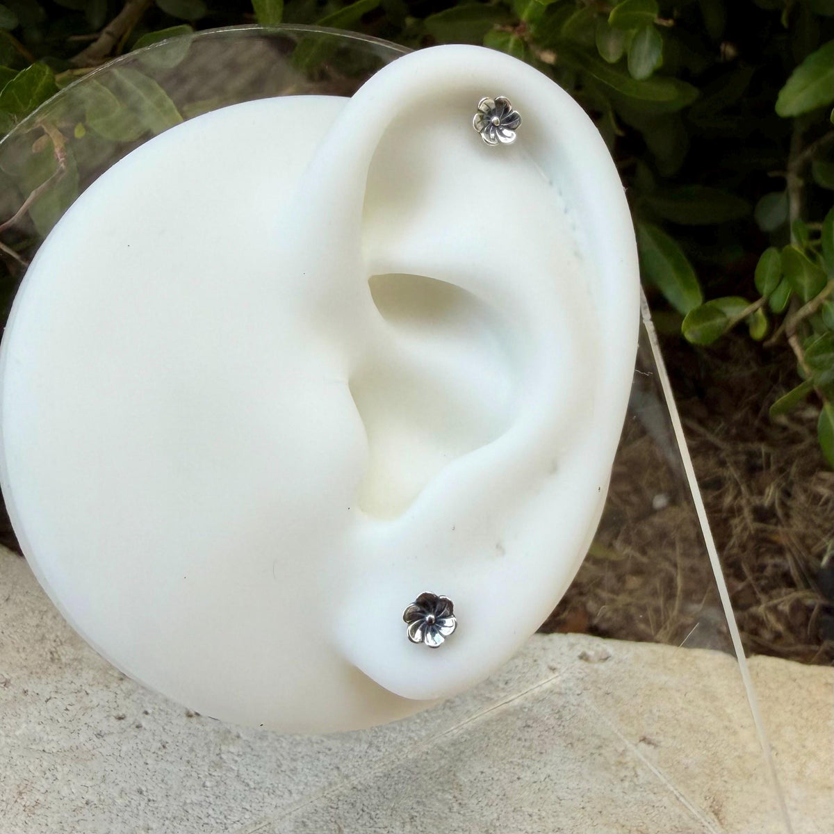 Sterling Silver Flower Labret | Tiny Floral Flat Back Stud | Cartilage Helix Tragus Earring | Single or Pair