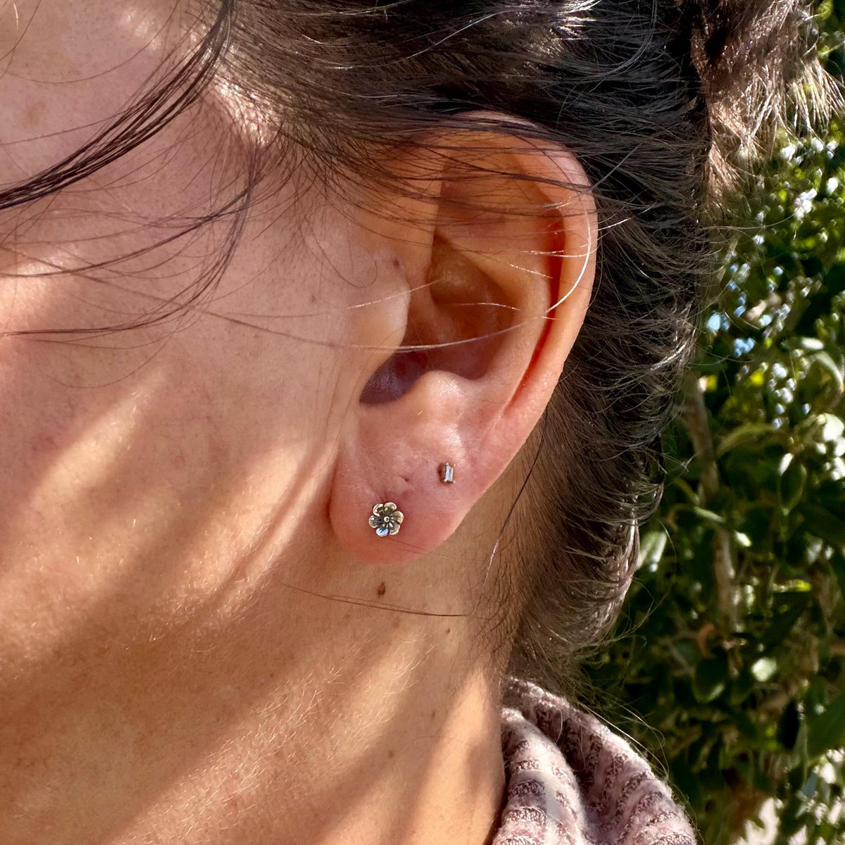 Sterling Silver Flower Labret | Tiny Floral Flat Back Stud | Cartilage Helix Tragus Earring | Single or Pair