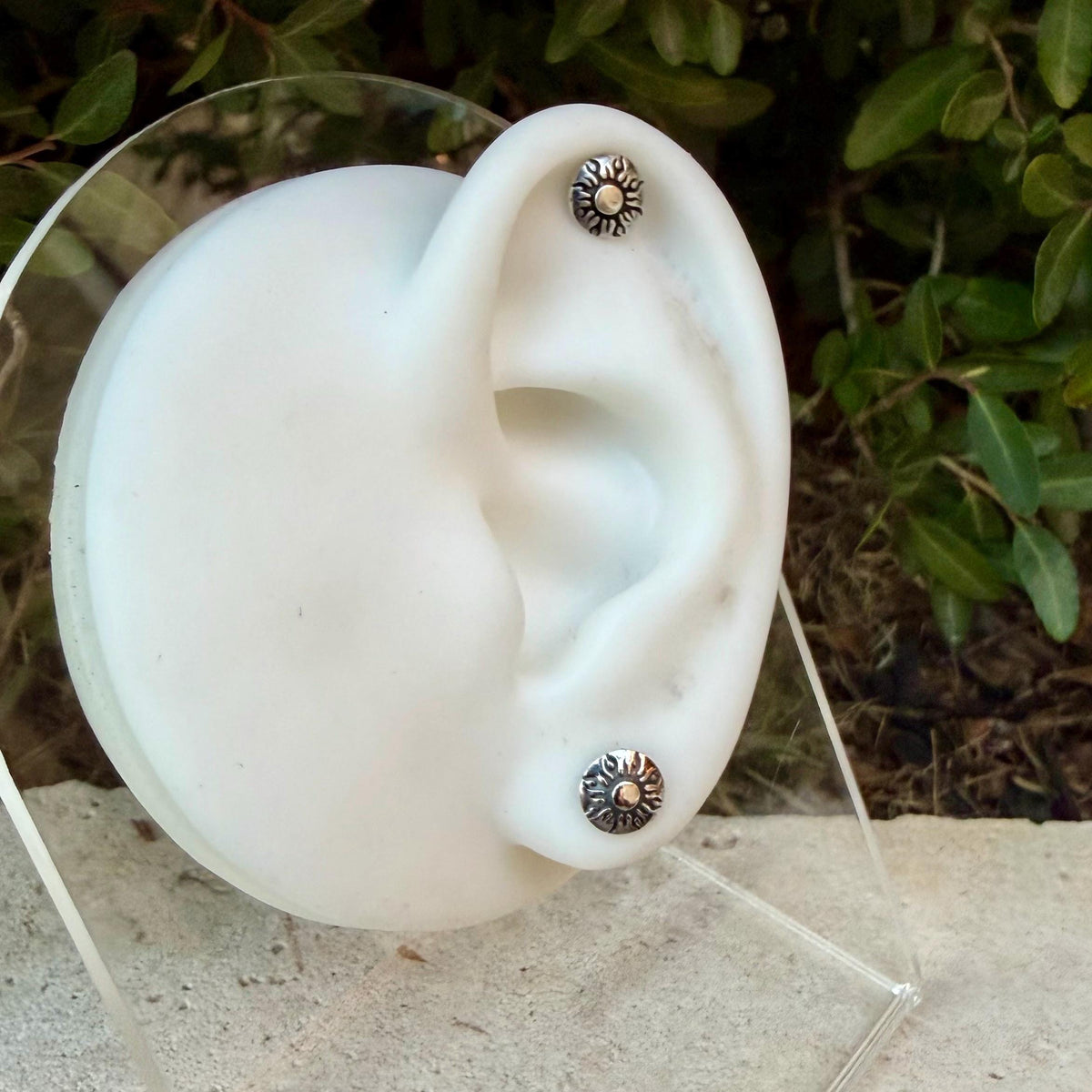 Sterling Silver Sun Labret | Flat Back Stud | Cartilage Helix Tragus Earring | Single or Pair