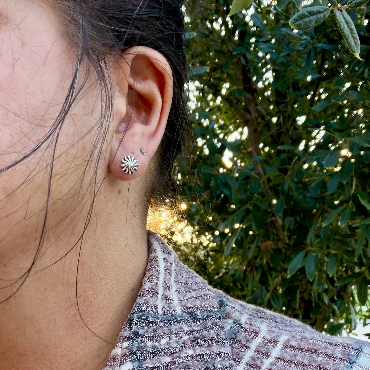 Sterling Silver Sunburst Labret | Flat Back Stud | Cartilage Helix Tragus Earring | Single or Pair