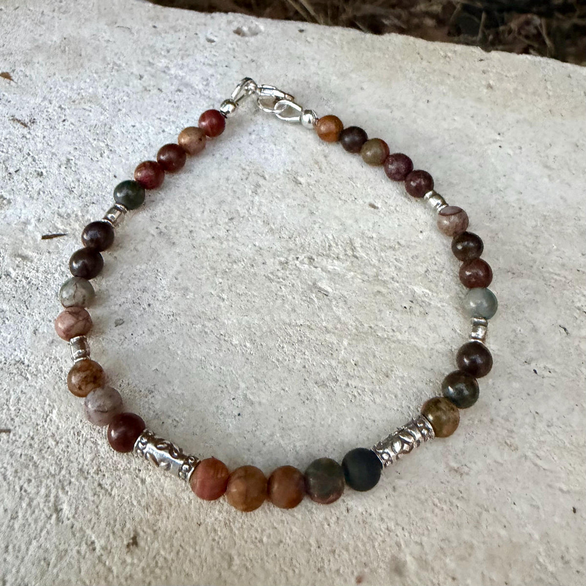 Picasso Jasper Bracelet • Red Creek Jasper • Sterling Silver Bracelet • 4mm Gemstone Jewelry
