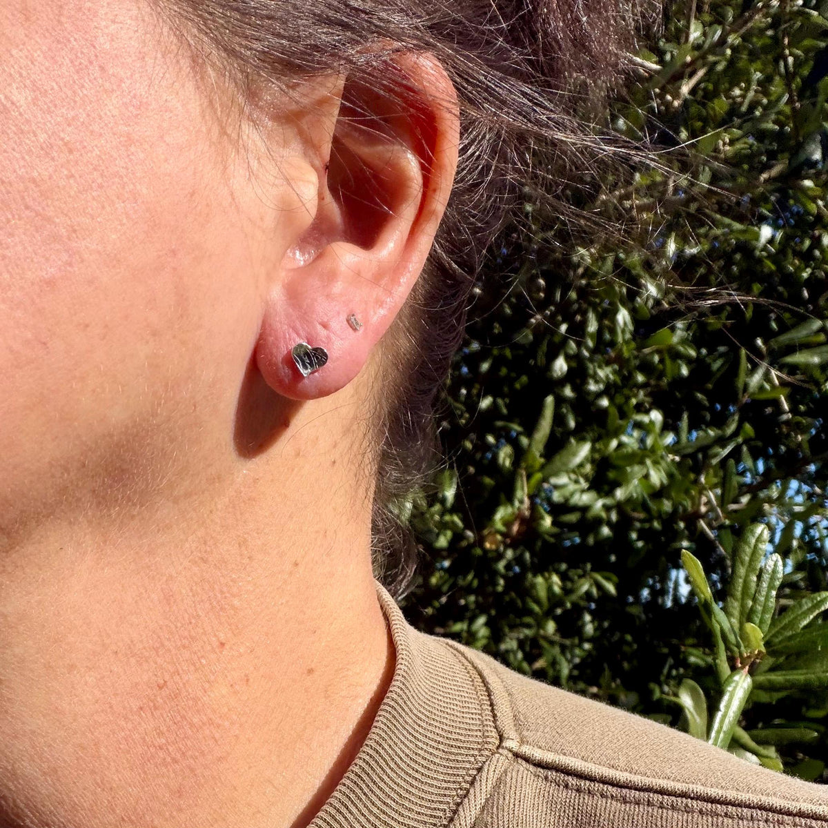 Tiny Sterling Silver Heart Labret Stud | Flat Back Cartilage Earring | Single or Pair