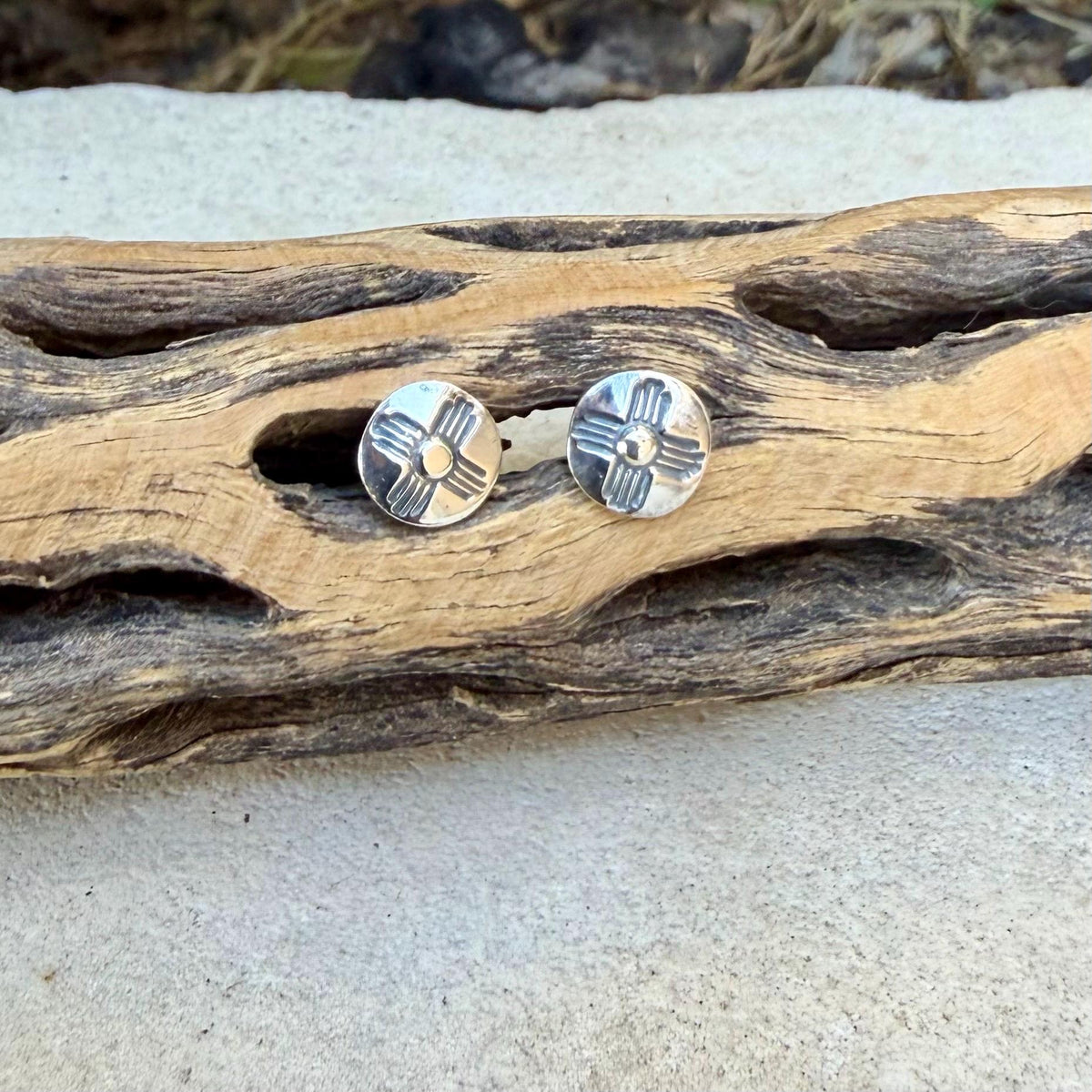 Southwestern Zia Sun Labret Stud | Sterling Silver Flat Back Earring | Single or Pair