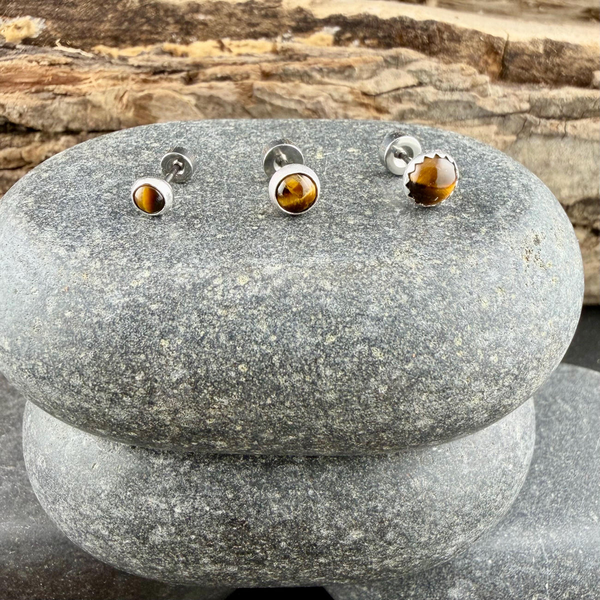 Tigers Eye Labret Stud • Genuine Moonstone Earring • 20G 18G 16G Threaded Post • Screw-On Back