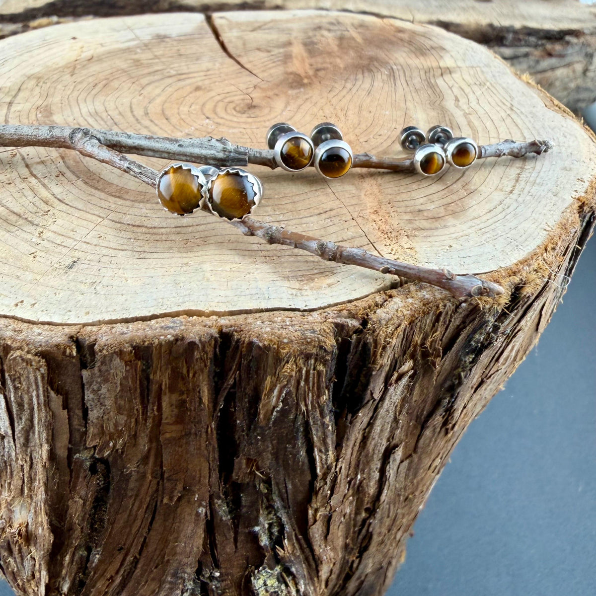 Tigers Eye Labret Stud • Genuine Moonstone Earring • 20G 18G 16G Threaded Post • Screw-On Back