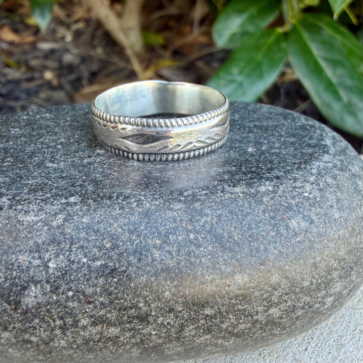 Southwest Sterling Silver Band Ring • Wide Embossed Western Ring • Unisex