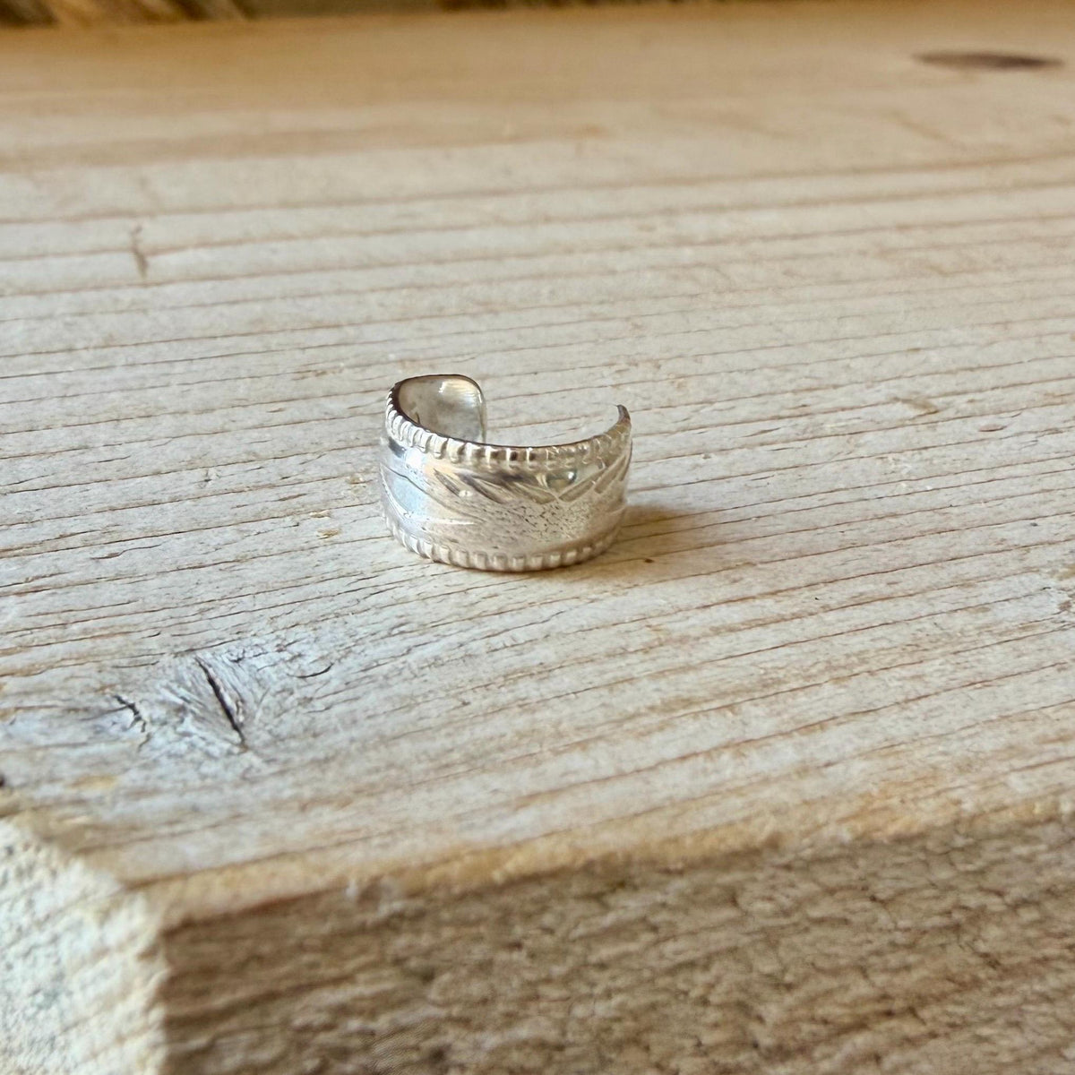 Sterling Silver Ear Cuff • Southwest Embossed Band • Faux Conch • No Piercing