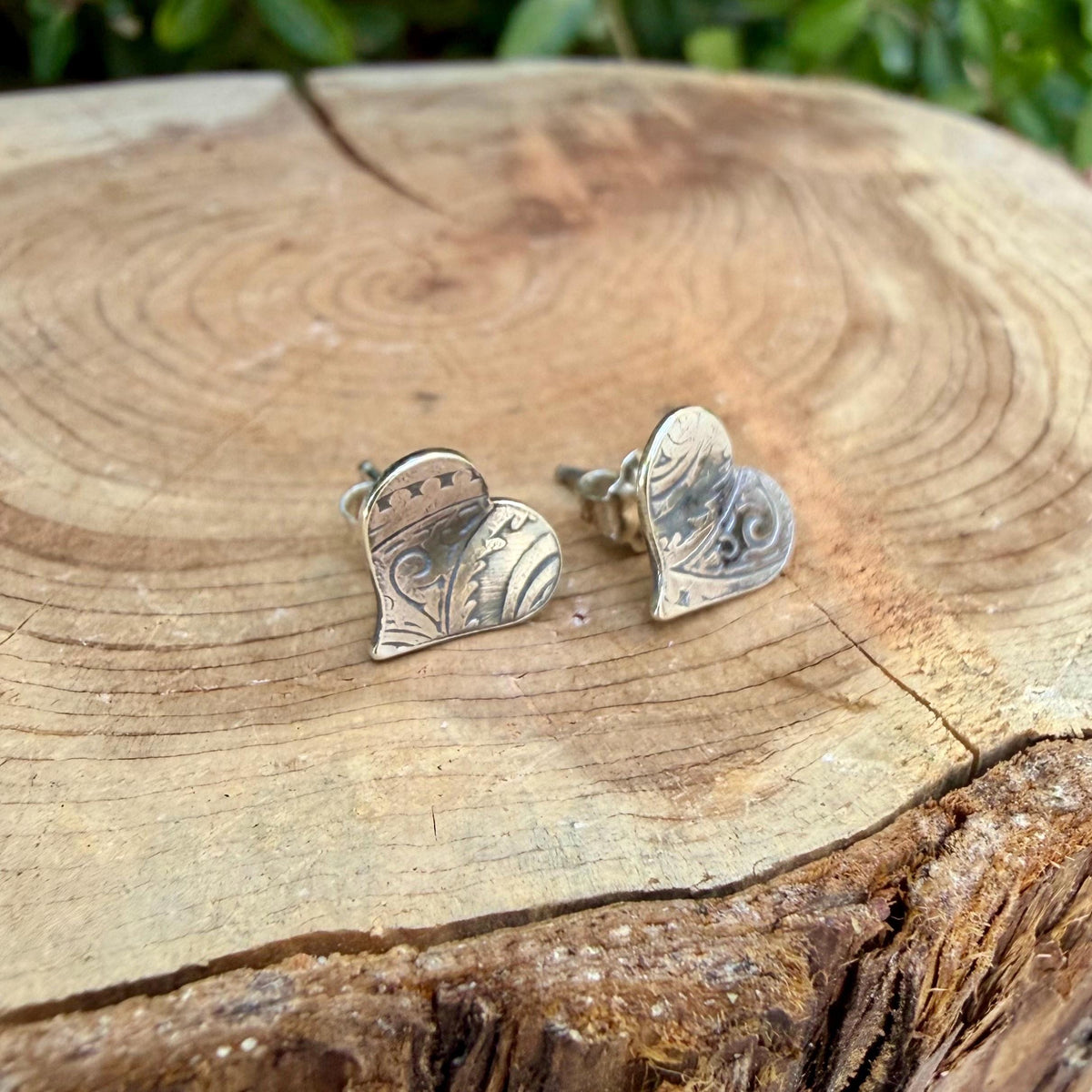 Sterling Silver Paisley Heart Stud Earrings | Textured Heart Posts | Southwestern Style