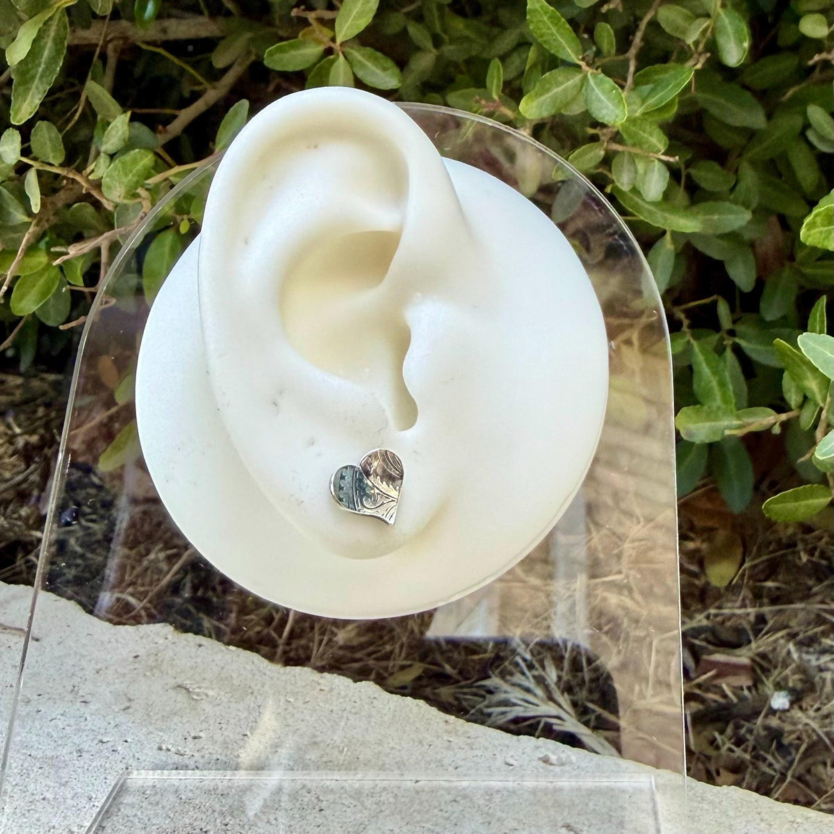 Sterling Silver Paisley Heart Stud Earrings | Textured Heart Posts | Southwestern Style