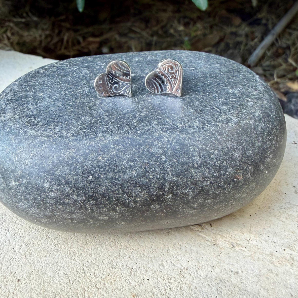 Sterling Silver Paisley Heart Stud Earrings | Textured Heart Posts | Southwestern Style