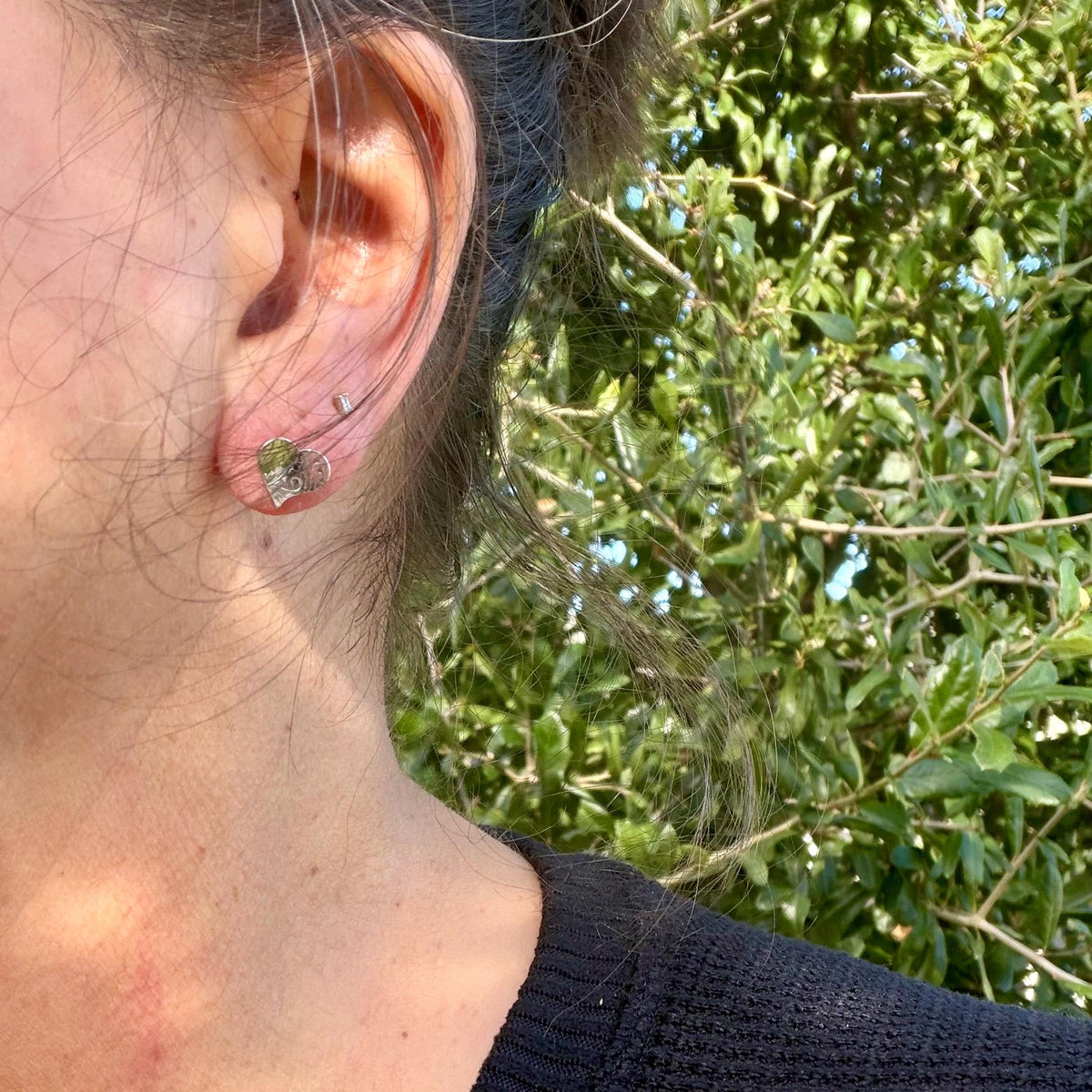 Sterling Silver Paisley Heart Stud Earrings | Textured Heart Posts | Southwestern Style