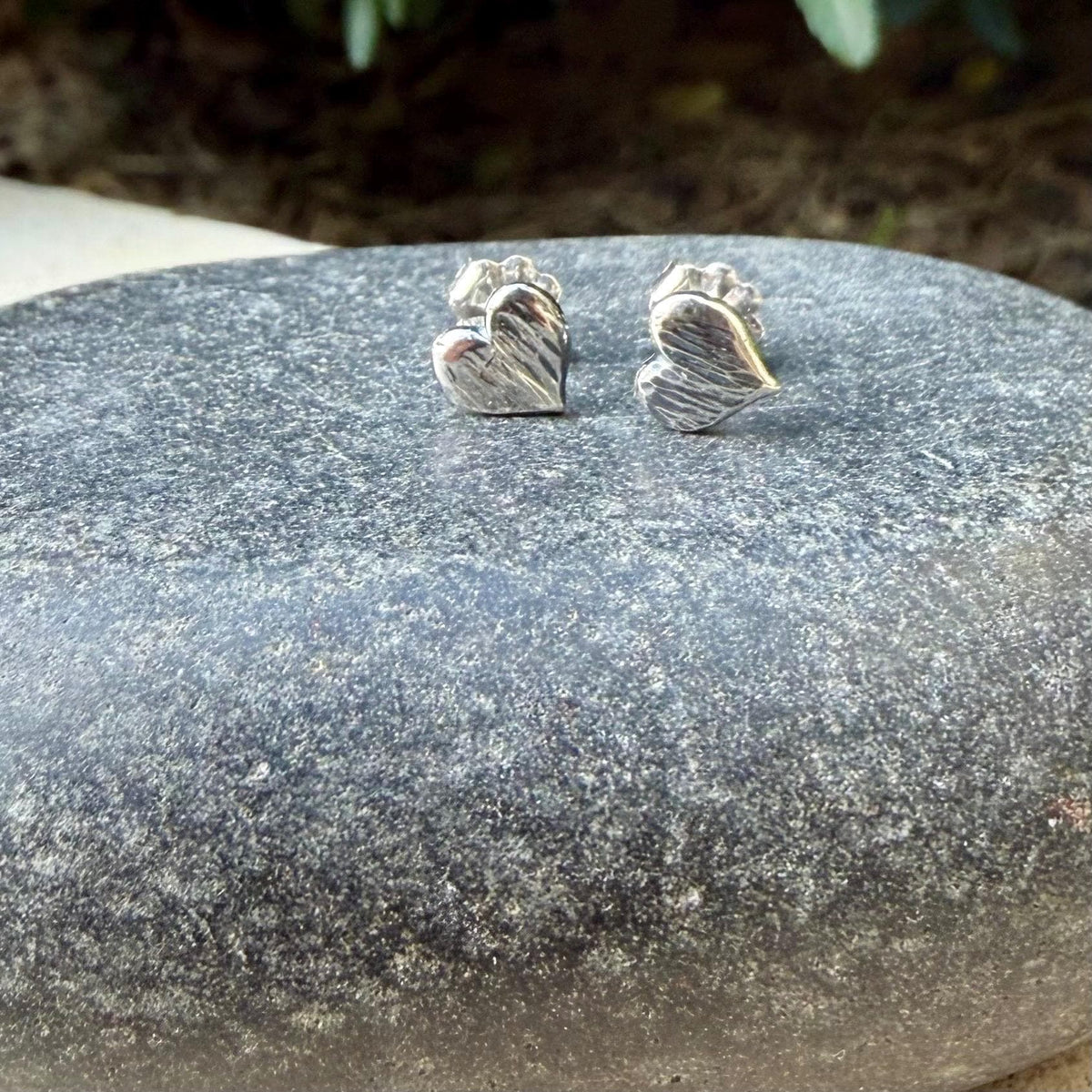 Tiny Sterling Silver Heart Stud Earrings | Rustic Textured Hearts | 6mm Post Studs