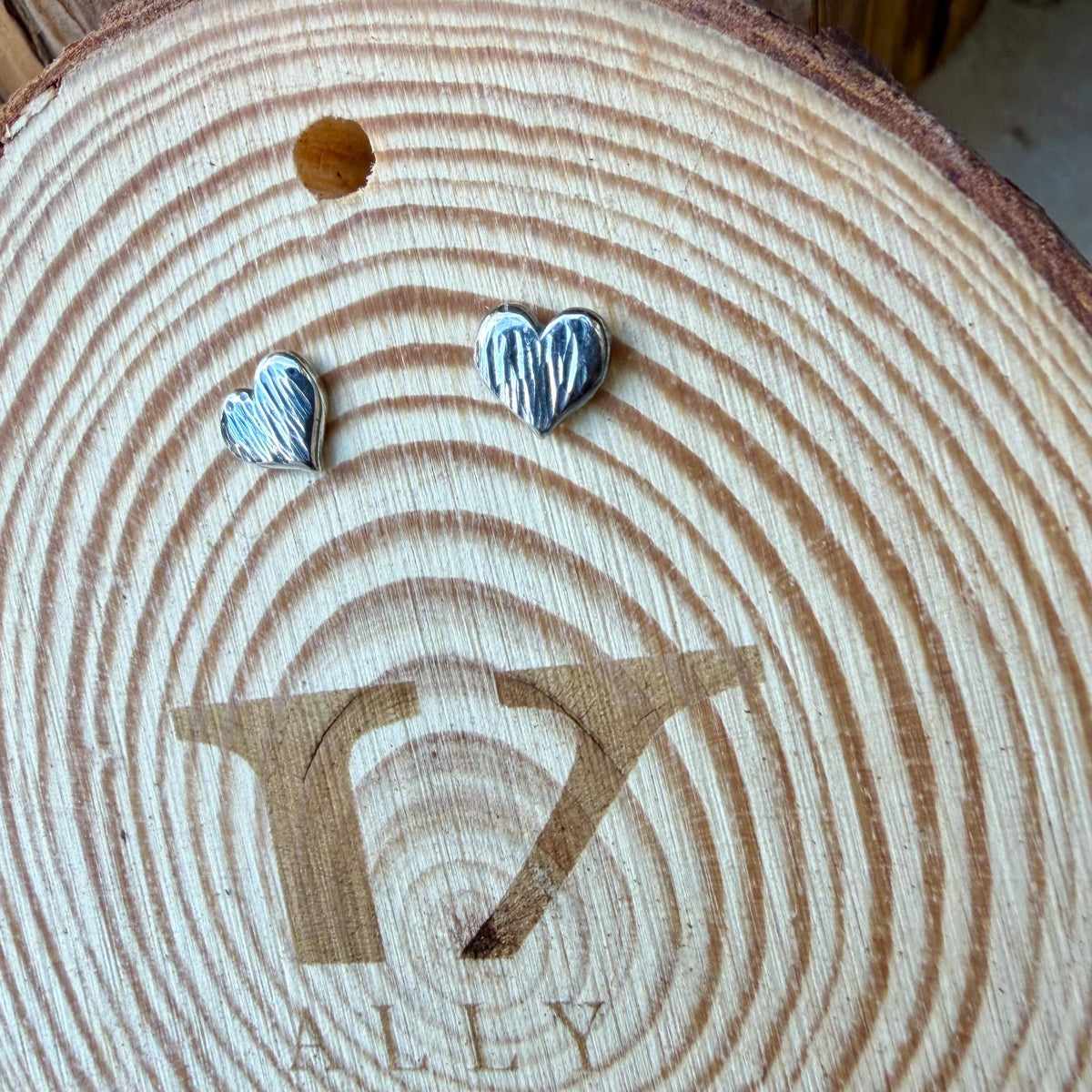 Tiny Sterling Silver Heart Stud Earrings | Rustic Textured Hearts | 6mm Post Studs