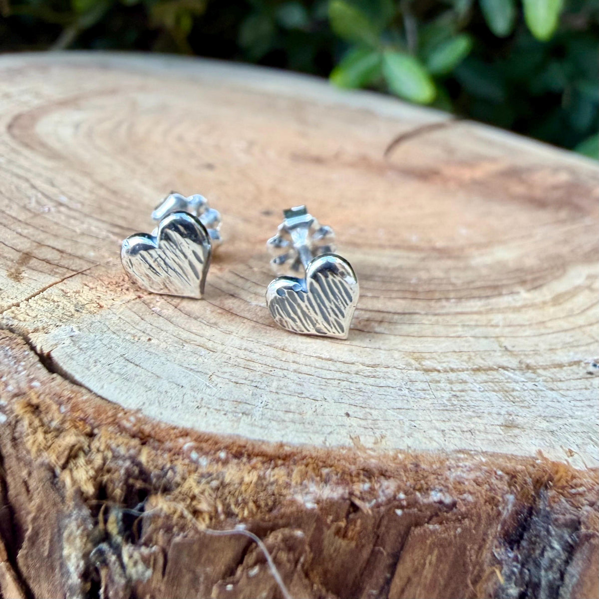 Tiny Sterling Silver Heart Stud Earrings | Rustic Textured Hearts | 6mm Post Studs