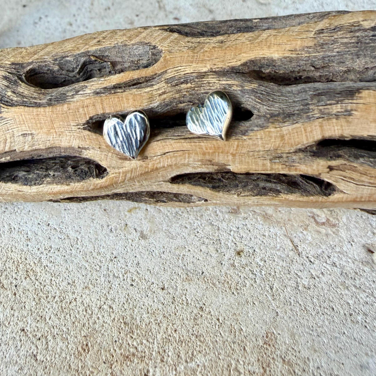 Tiny Sterling Silver Heart Stud Earrings | Rustic Textured Hearts | 6mm Post Studs