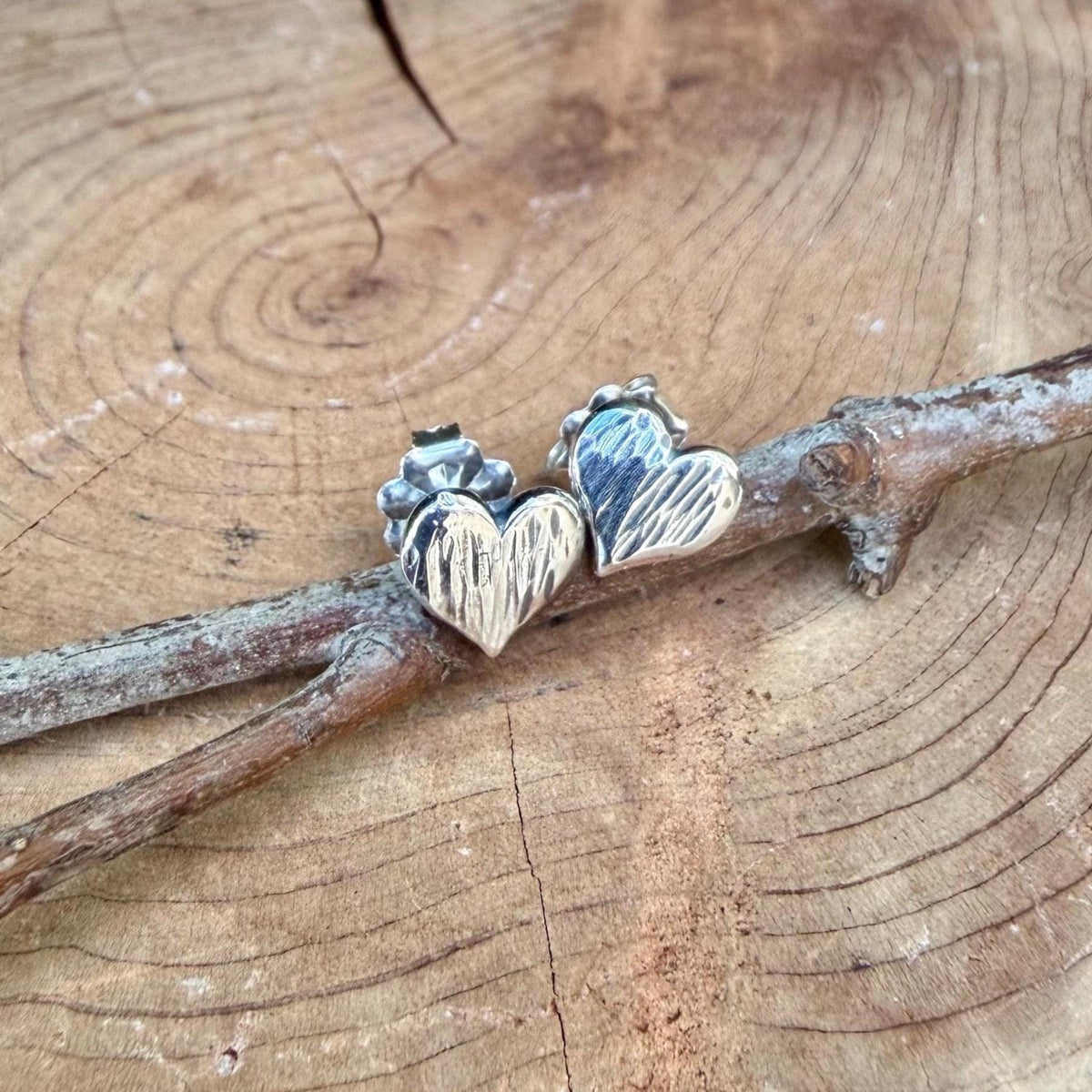 Tiny Sterling Silver Heart Stud Earrings | Rustic Textured Hearts | 6mm Post Studs