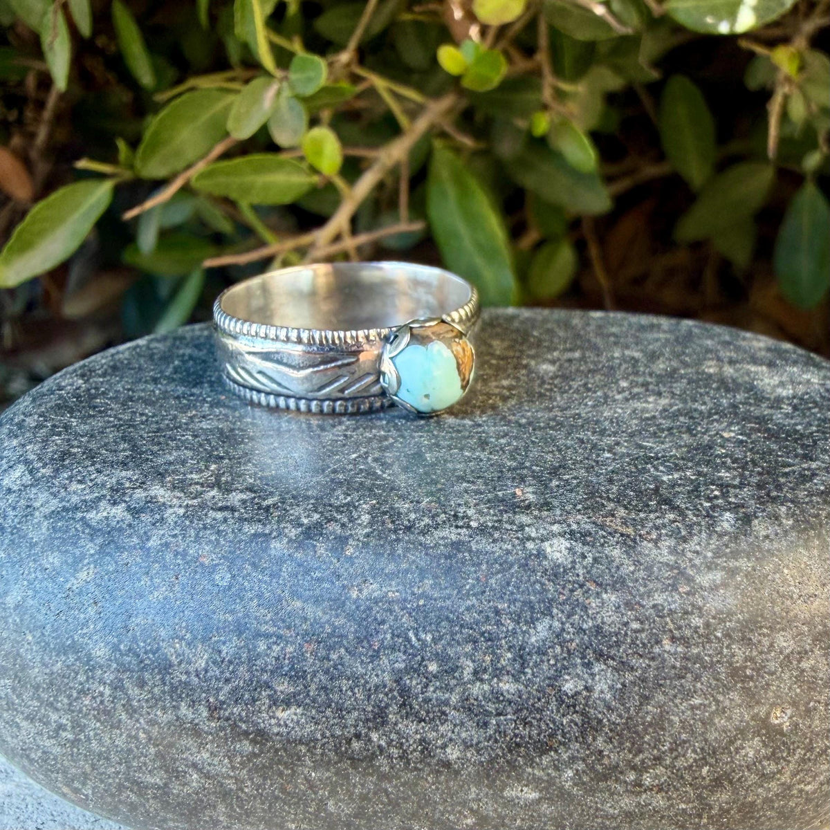 Blue Moon Turquoise Ring • Wide Sterling Silver Southwest Ring • Rare Turquoise • Western Artisan Jewelry