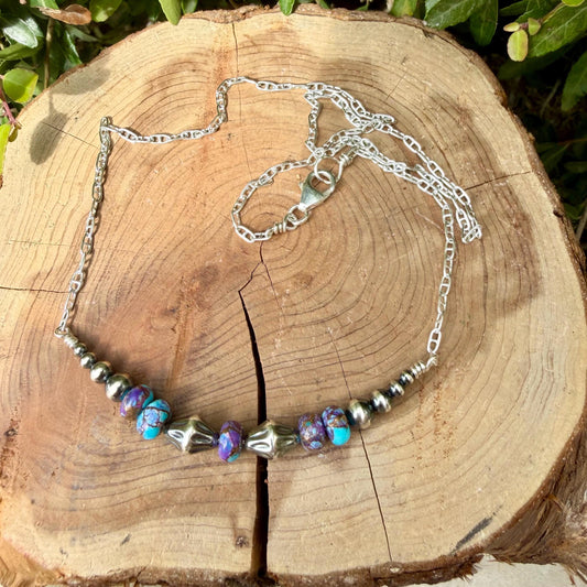 Spotted Purple Mohave Turquoise Necklace • Desert Pearls • Sterling Silver Southwest Jewelry