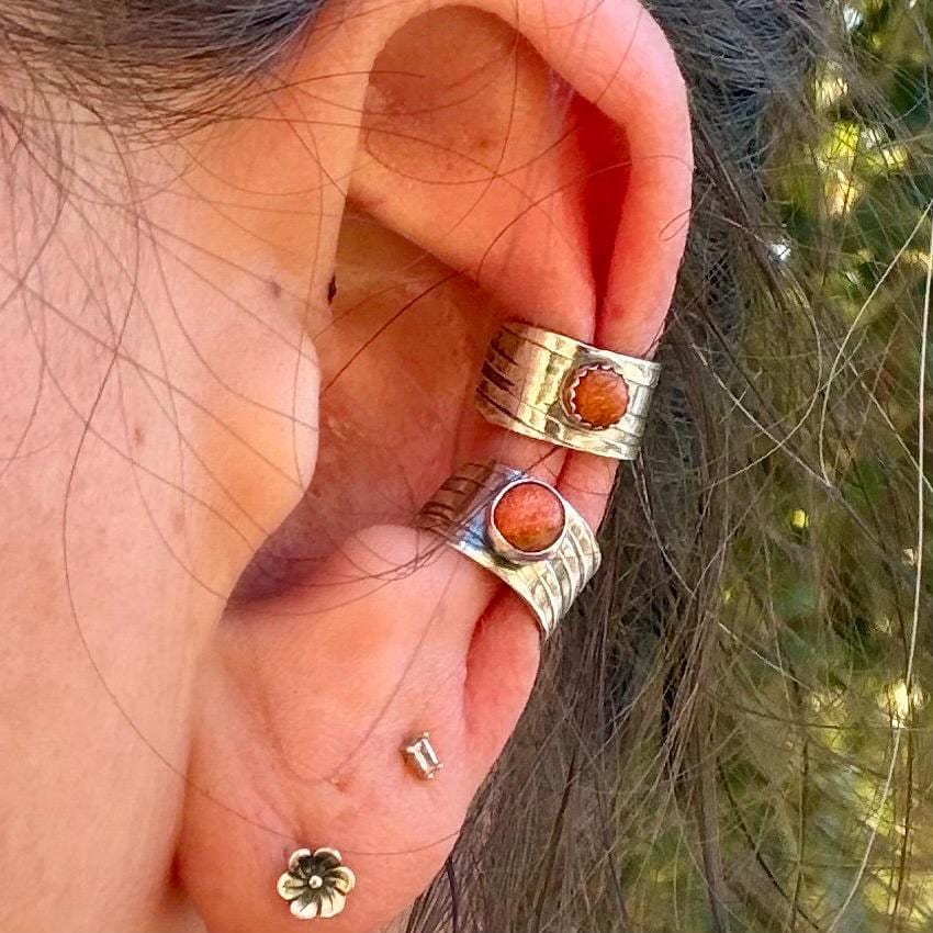 Apple Coral Ear Cuff • Sterling Silver Wide Band • Faux Conch • No Piercing • 4mm-5mm