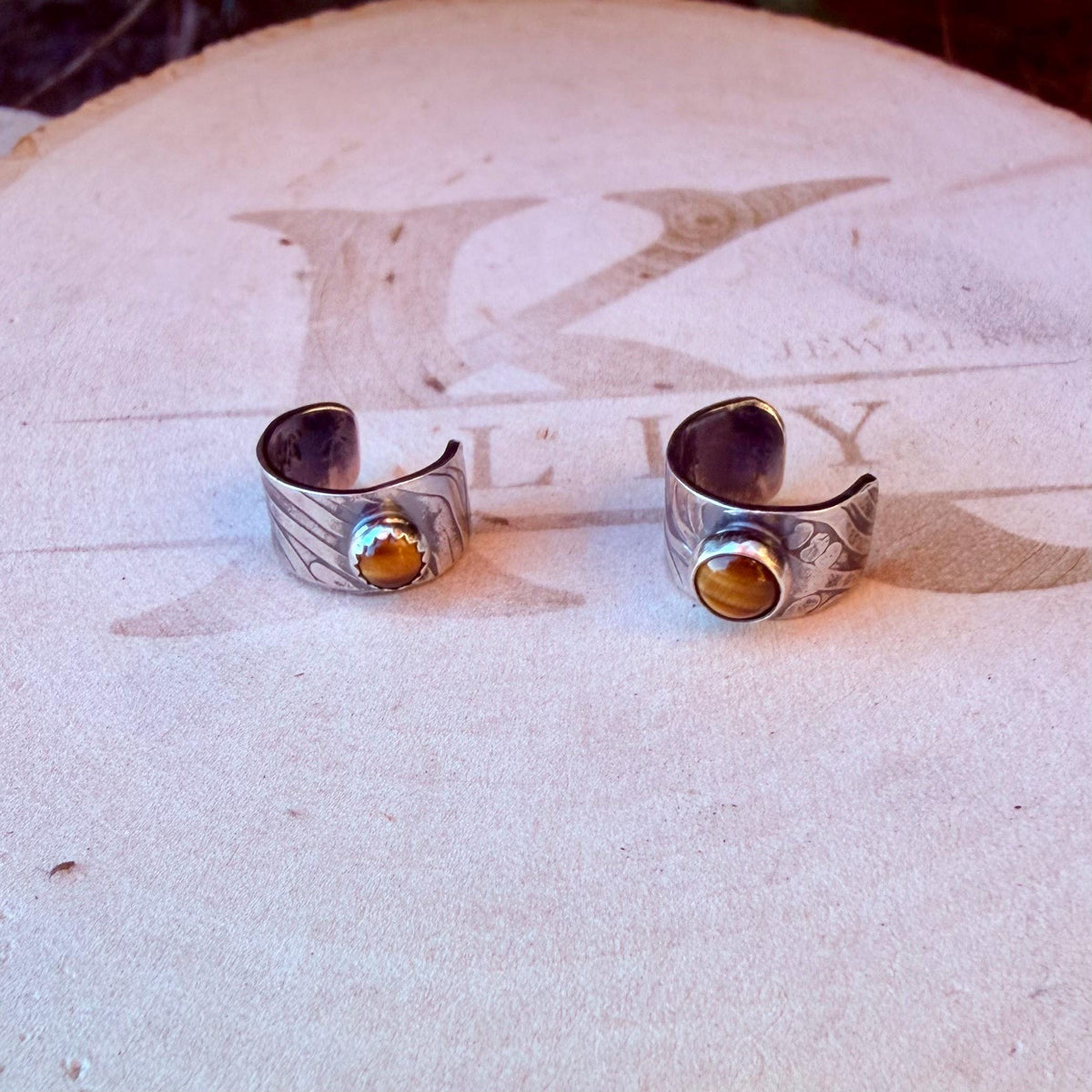 Tiger's Eye Ear Cuff • Sterling Silver Wide Band • Faux Conch • No Piercing • 4mm-5mm