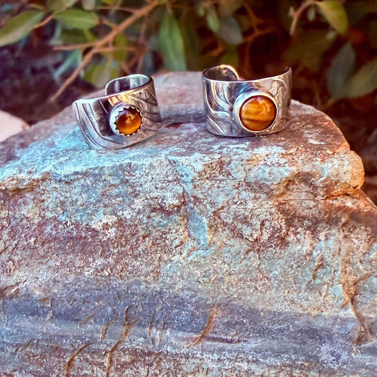 Tiger's Eye Ear Cuff • Sterling Silver Wide Band • Faux Conch • No Piercing • 4mm-5mm