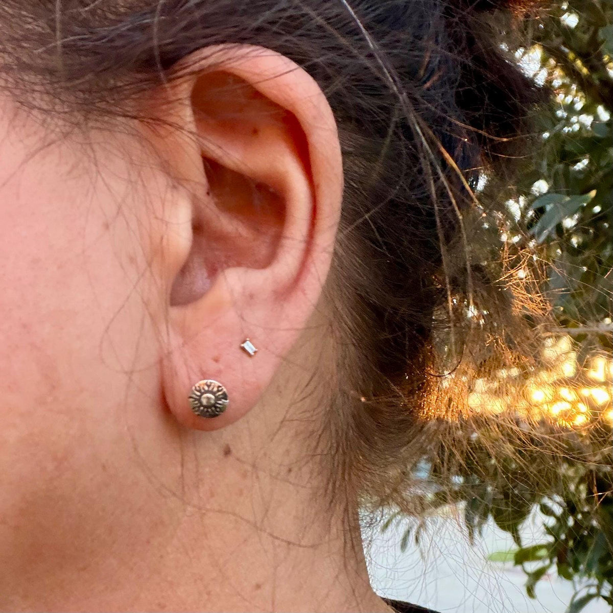Sterling Silver Sun Labret | Flat Back Stud | Cartilage Helix Tragus Earring | Single or Pair