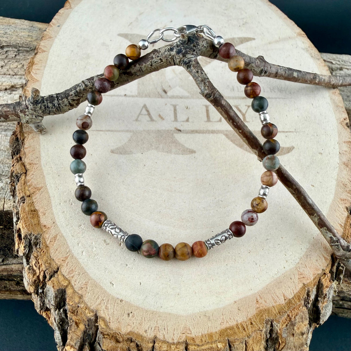 Picasso Jasper Bracelet • Red Creek Jasper • Sterling Silver Bracelet • 4mm Gemstone Jewelry