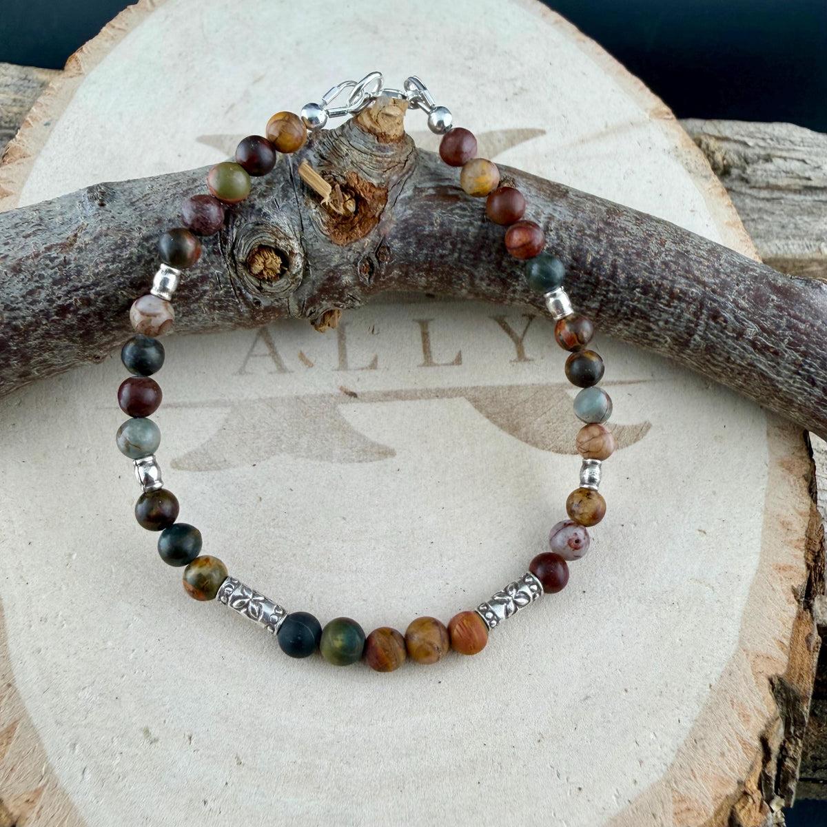Picasso Jasper Bracelet • Red Creek Jasper • Sterling Silver Bracelet • 4mm Gemstone Jewelry