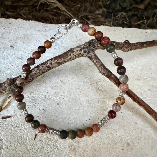 Picasso Jasper Bracelet • Red Creek Jasper • Sterling Silver Bracelet • 4mm Gemstone Jewelry