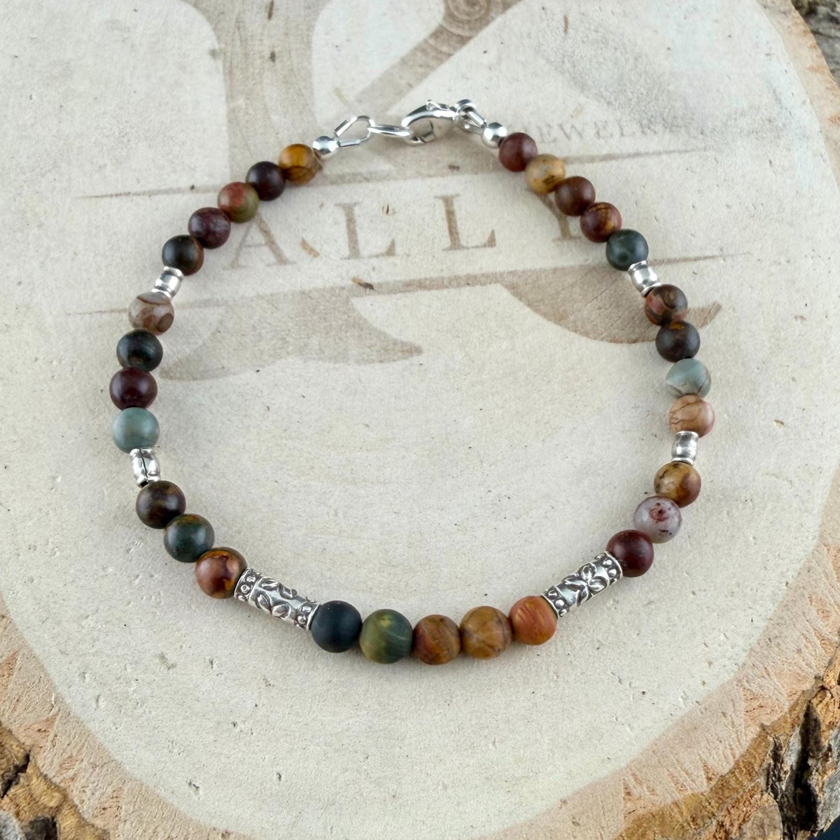 Picasso Jasper Bracelet • Red Creek Jasper • Sterling Silver Bracelet • 4mm Gemstone Jewelry