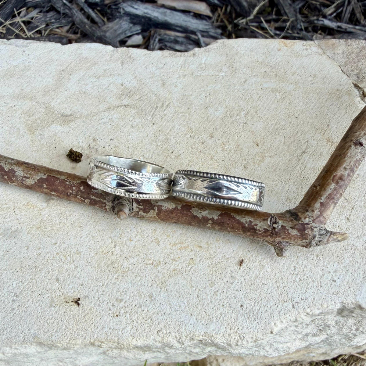 Southwest Sterling Silver Band Ring • Wide Embossed Western Ring • Unisex