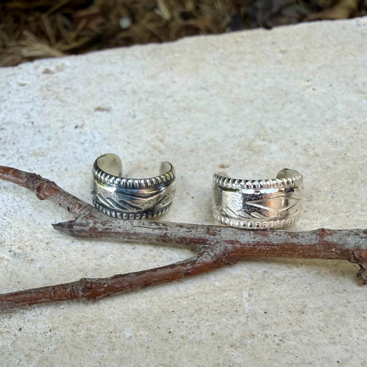 Sterling Silver Ear Cuff • Southwest Embossed Band • Faux Conch • No Piercing