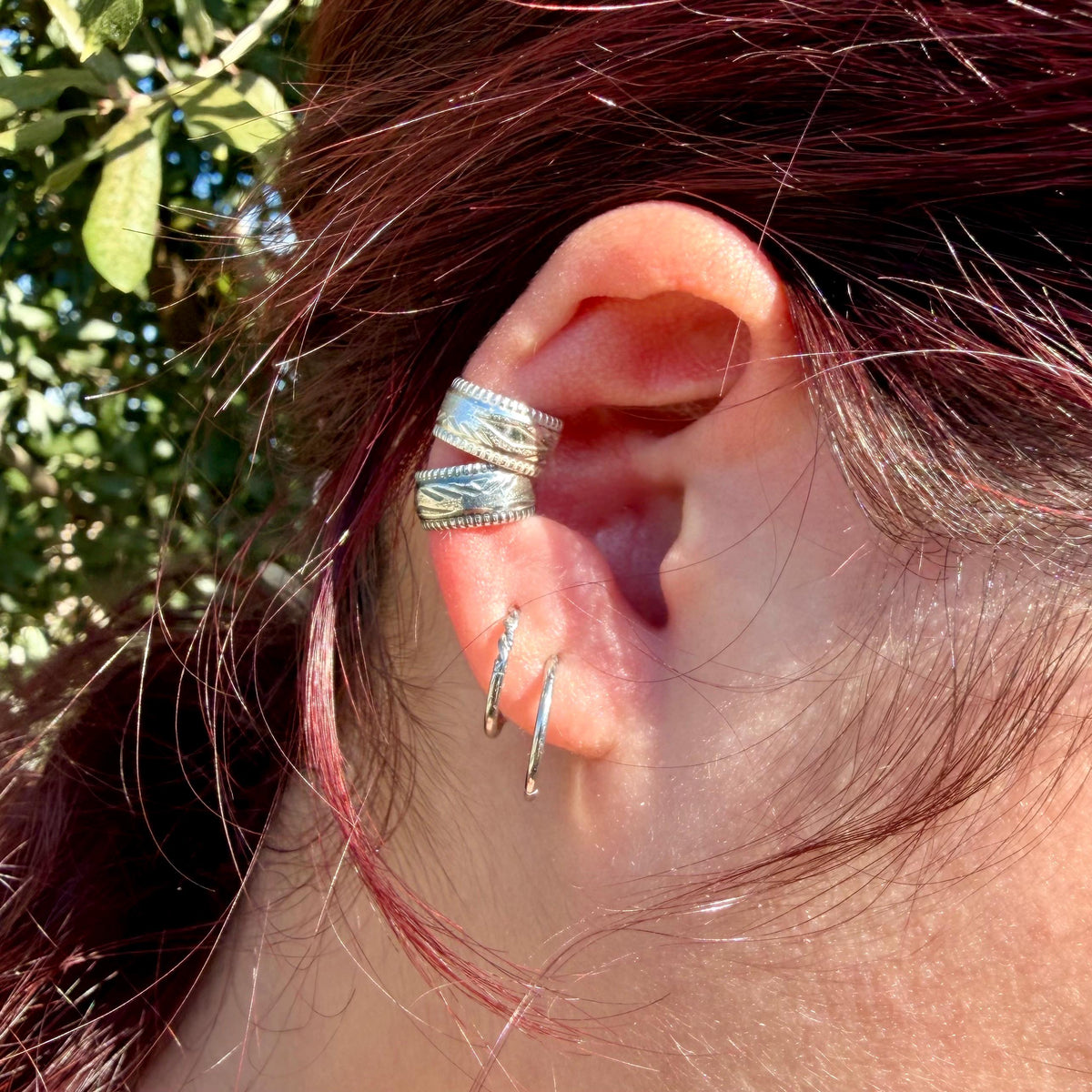 Sterling Silver Ear Cuff • Southwest Embossed Band • Faux Conch • No Piercing