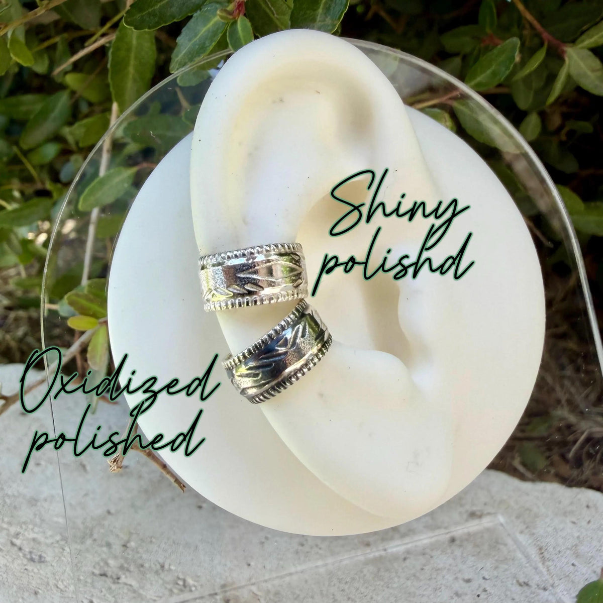 Sterling Silver Ear Cuff • Southwest Embossed Band • Faux Conch • No Piercing