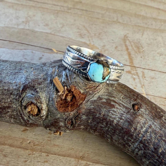 Blue Moon Turquoise Ring • Wide Sterling Silver Southwest Ring • Rare Turquoise • Western Artisan Jewelry