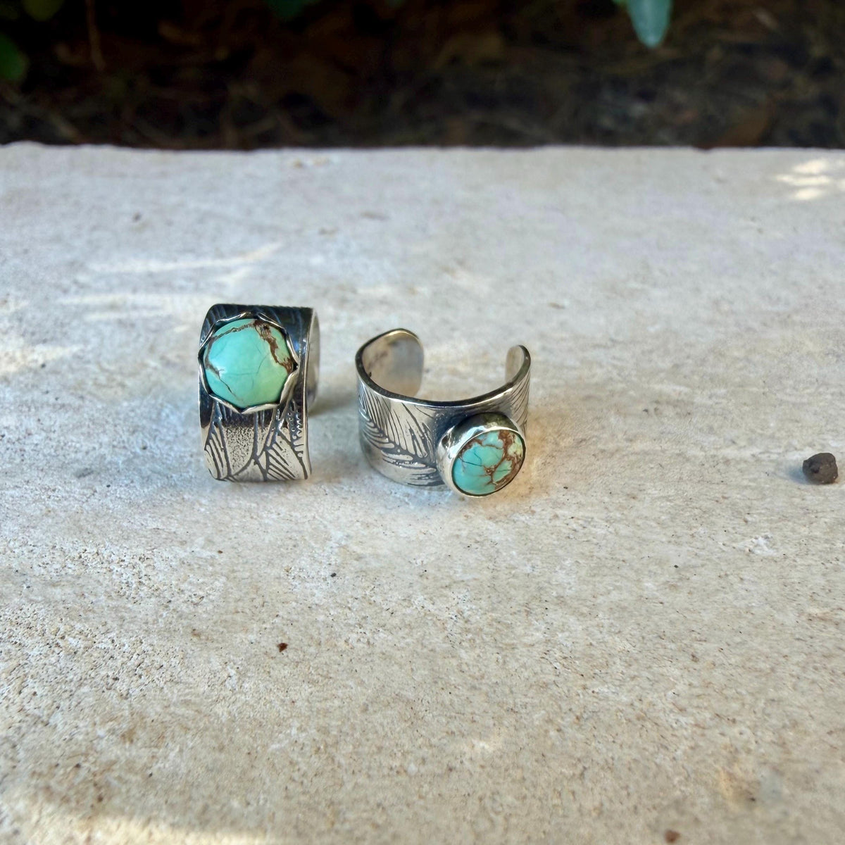 5mm Royston Turquoise Ear Cuff • Feather Sterling Silver Band • No Piercing Needed • Southwest Style