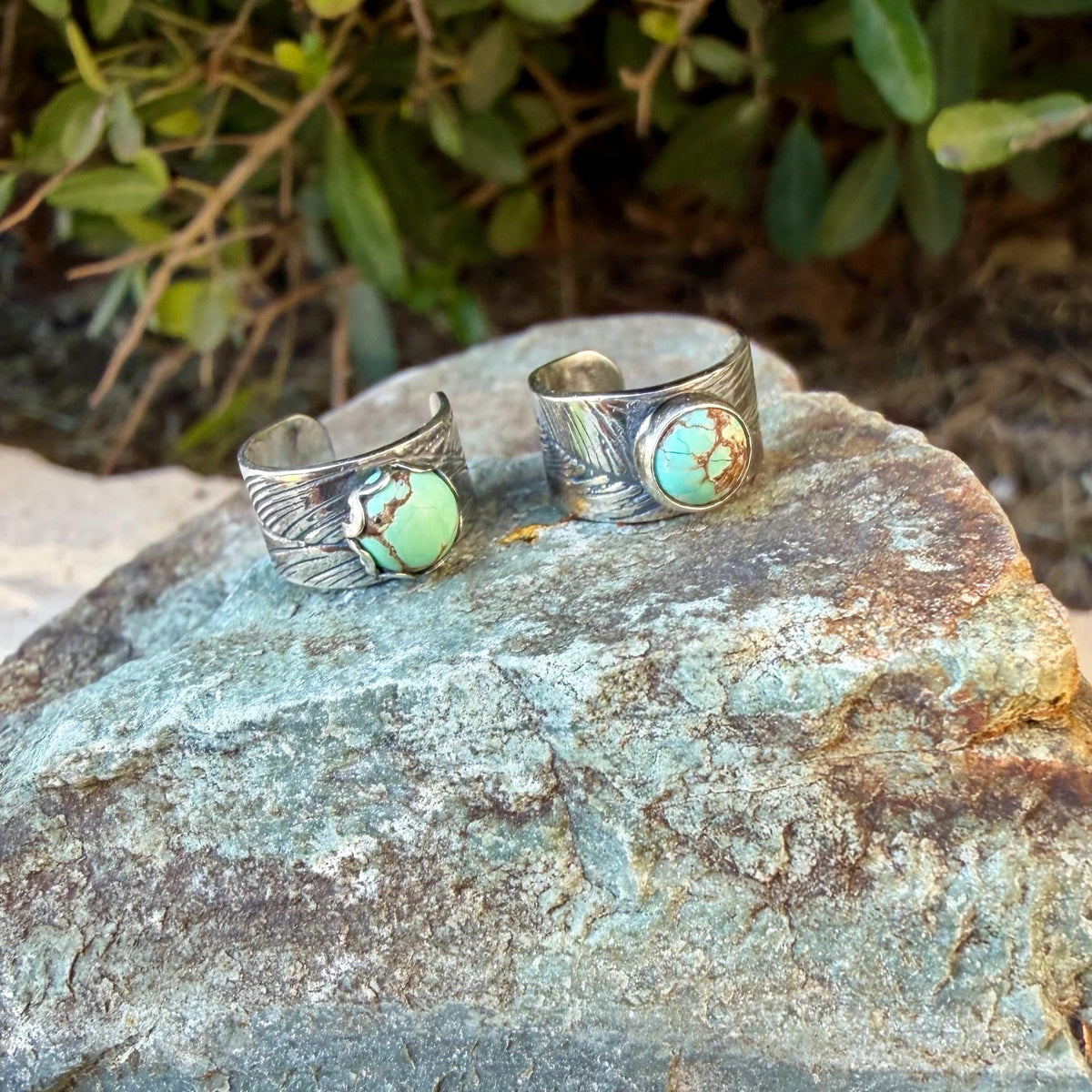 5mm Royston Turquoise Ear Cuff • Feather Sterling Silver Band • No Piercing Needed • Southwest Style