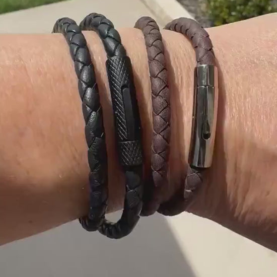 Braided leather wrap bracelet with bayonet closure/ double wrap genuine leather bracelet